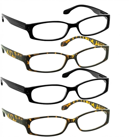 Reading Glasses +6.00 | 4 Pack of Readers for Men and Women | 2 Black 2 Tortoise