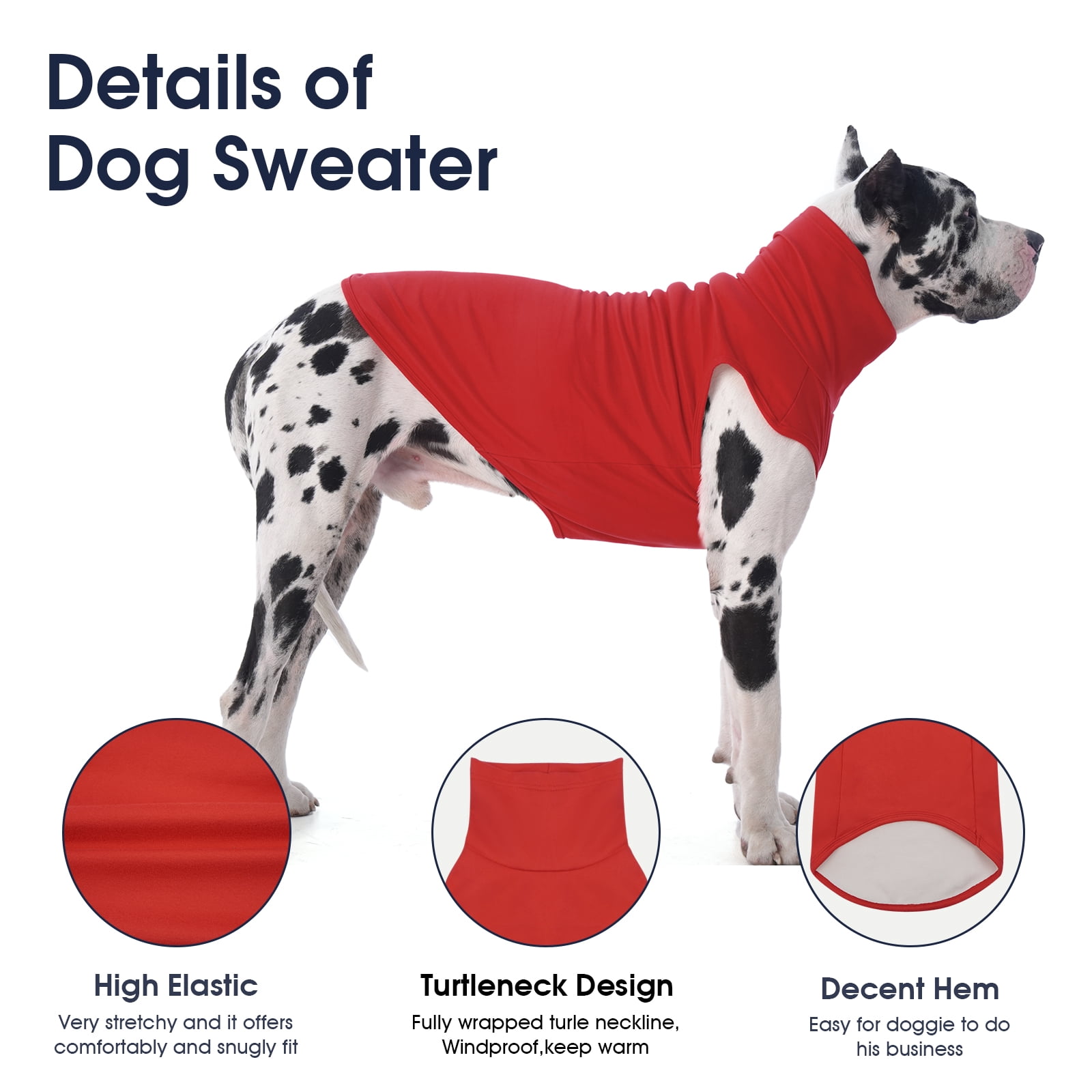 IECOii Dog Fleece Vest Sweater - Stretch Warm Pullover with Turtleneck, Blue,Large, Easy On/Off Winter Dog Sweater for Medium Large Dogs Girl Boy, Winter Fall Jumpsuit with High Neck