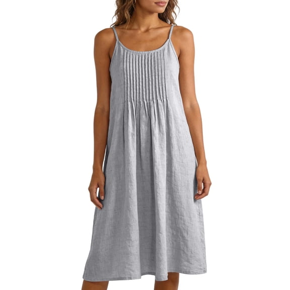Kilaqueen Summer Boho Dresses for Women Adjustable Spaghetti Strap Fashion Beach Vacation Casual Front Pleat Midi Sundresses
