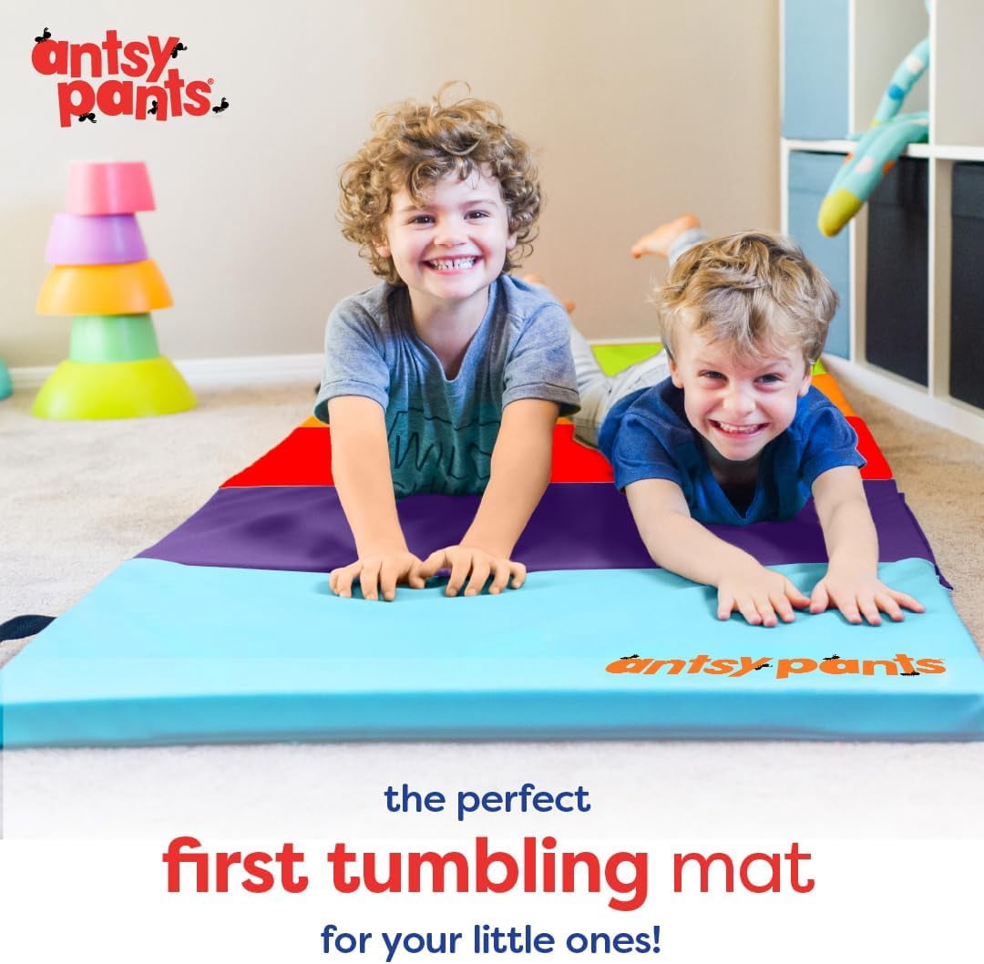 Antsy Pants Tumbling Mat – Gymnastics Mat, Easy to Clean, Sturdy, Foldable Tumbling Mat for Kids, Padded, Portable, Carrying Handle, Gymnastics Equipment for Activity Play, Vibrant Colors