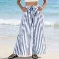 thumbnail image 4 of Lmueinov Women's Striped Wide Leg Pants Elastic High Waist Tie Knot Casual Flowy Palazzo Trousers with Side Pockets, S-3XL, 4 of 7