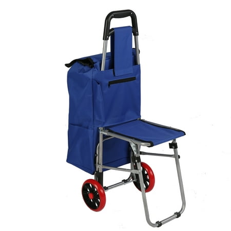 KARMAS PRODUCT Folding Shopping Cart with Seat Collapsible Dolly Grocery Carts Trolley with Blue (Best Shopping Trolley 2019)
