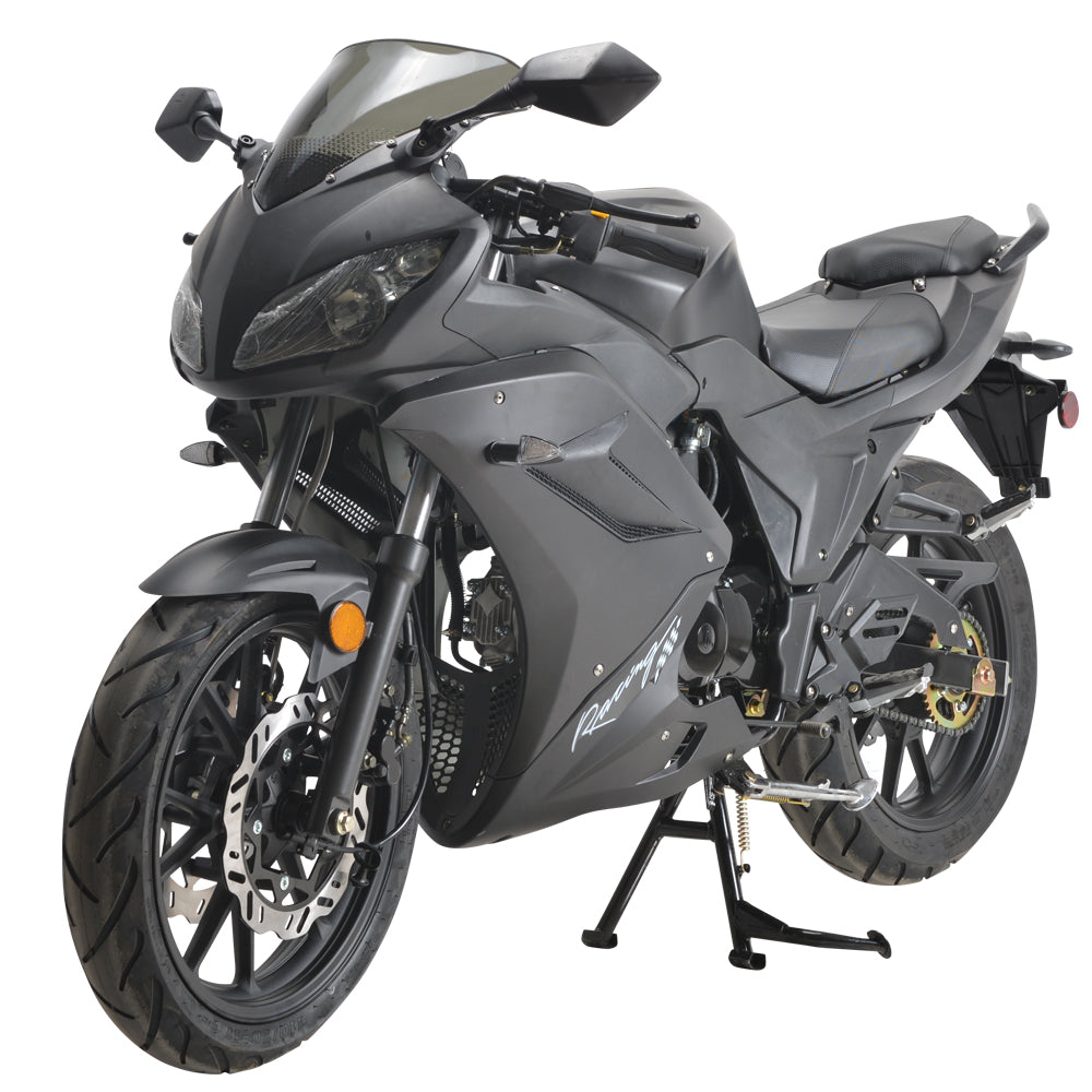-HHH 125cc Motorcycle with Manual Transmission 125cc Scooter LED Lights and 17 inches Wheels (Black)