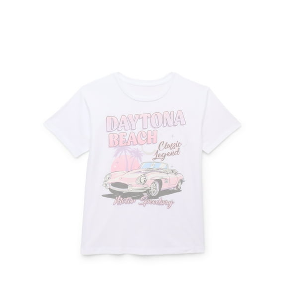 Wonder Nation Girls Daytona Beach Graphic Tee with Short Sleeves, Sizes 4-18