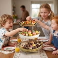 thumbnail image 3 of LUOLUO 3 Tier Ceramic Fruit Bowl With Metal Stand, Ceramic Fruit Display Shelf for Kitchen & Gathering,Ceramic Bowls for Food,Vegetable,Cake,Cookies(Gold), 3 of 14