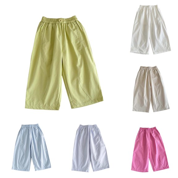 CAIVO Girls Summer Casual Pants Straight Leg Lightweight Toddler Baby Carrot Style Trousers Boho Solid Color Kids Bottoms