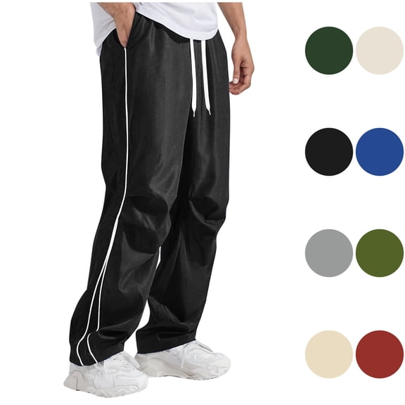 Maplenight Active Athletic Pants for Men Straight Leg Drawstring Elastic Waist Pants Outdoor Running Gym Hiking Trousers with Pockets