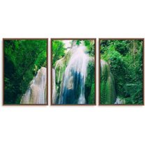 IDEA4WALL 3 Piece Framed Canvas Wall Art for Living Room, Bedroom Waterfall in Deep Forest of Croatia Canvas Prints for Modern Home Decoration Ready to Hang