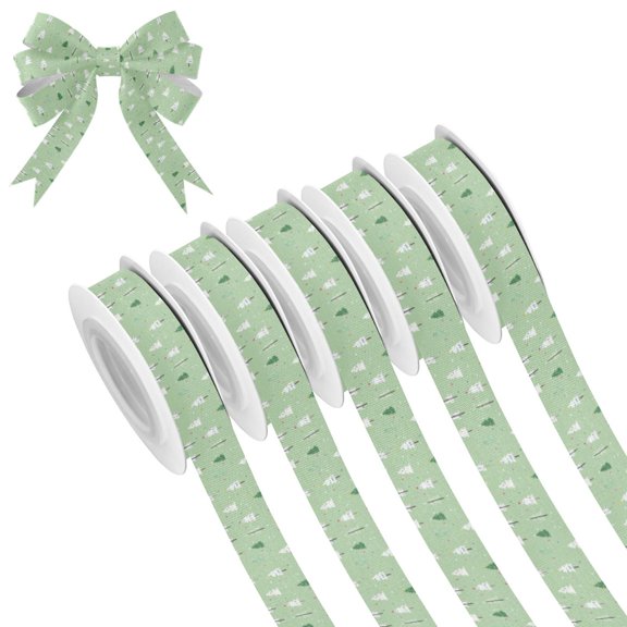 5 Rolls Christmas Ribbon 1.5 inch Wide Decorative Ribbon for Gift Wrapping and Holiday Decorations Green and White Christmas Tree