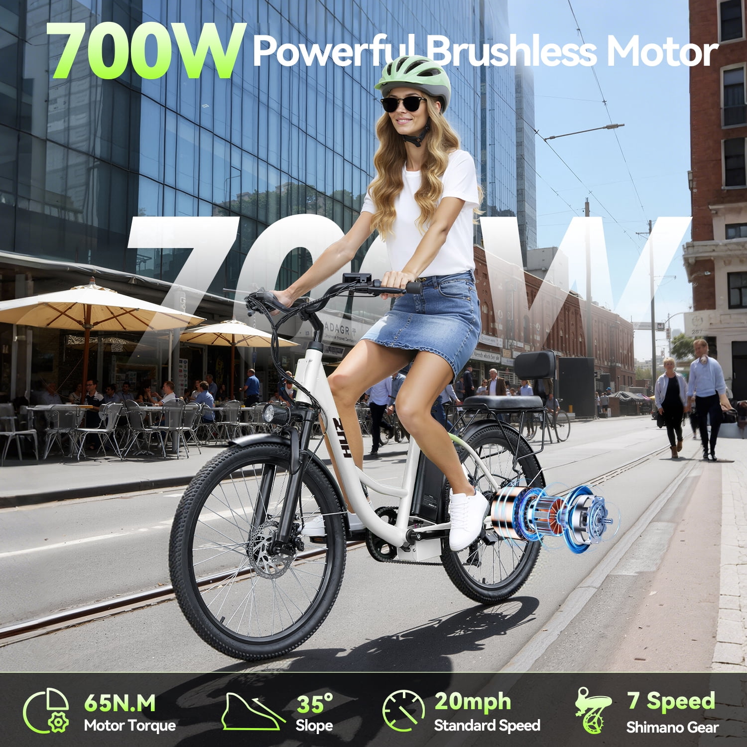 ZNH 26'' Electric Commuter Bike，700w Electric Bicycle w 48v13ah Removable Batttery,City Ebike w Rear Frame，Easy to Install，UL2849，7-Speed,White