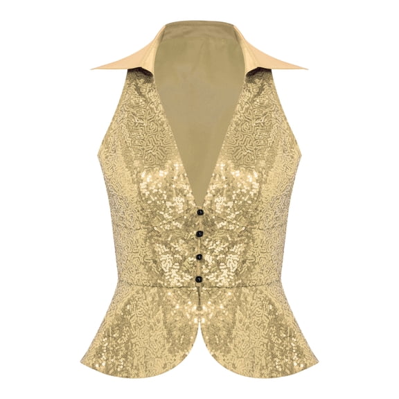 inhzoy Womens Sparkly Sequins Vest Glitter Dressy Waistcoat Glitter Party Jacket Sleeveless Blazer Outerwear Tops Gold M