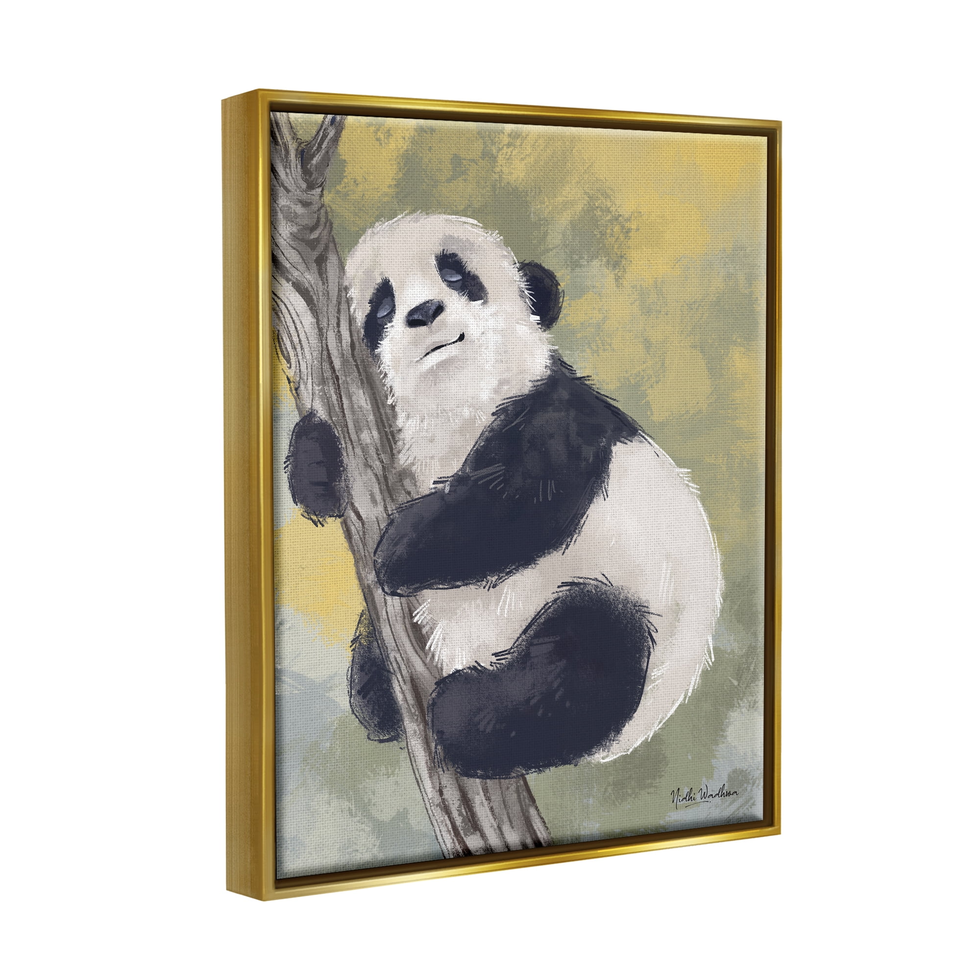 Stupell Industries Panda Cub on Branch Animals & Insects Painting Gold Floater Framed Art Print Wall Art, 17 x 21