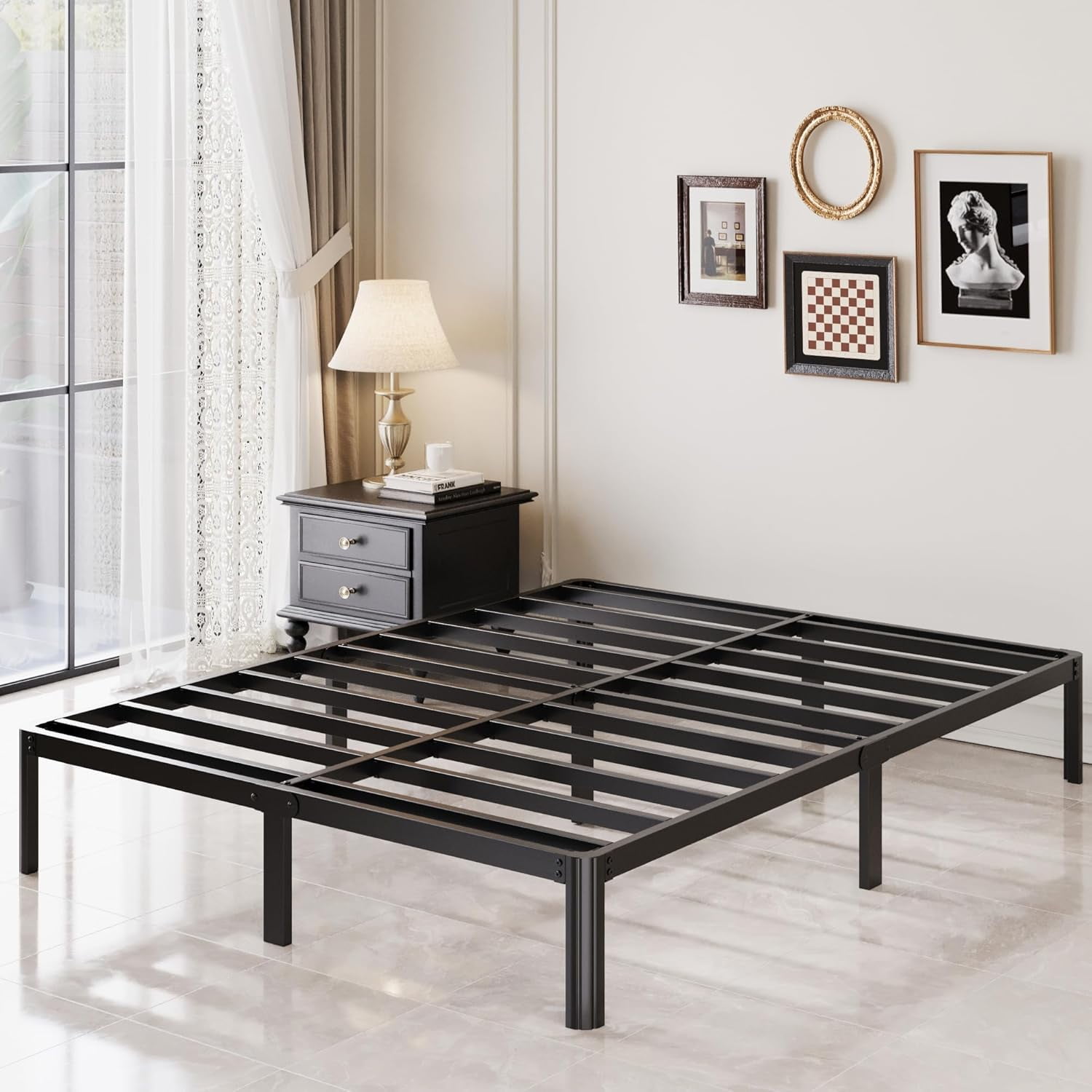 12 Inch King Bed Frame with Rounded Corner Legs, 2000 LBS Heavy Duty Metal King Size Platform Bed Frame No Box Spring Needed, Noise Free, Easy Assembly, Black