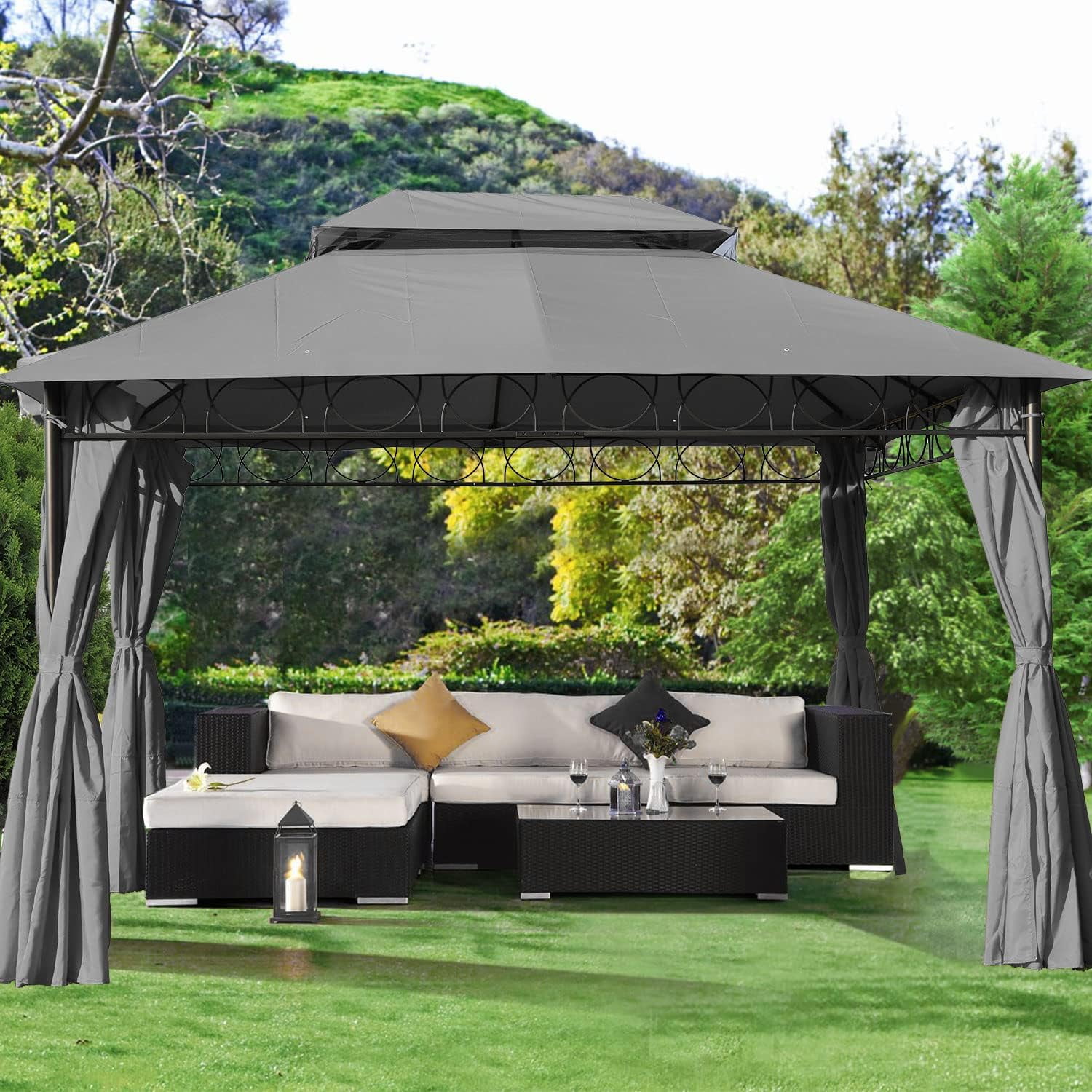 FDW Outdoor Canopy with 4 Sidewall for Patio Outdoor (10'x13', Grey)
