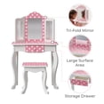 thumbnail image 4 of Fantasy Fields Gisele Polka Dot Wooden Kids Vanity Table & Stool Playset with Tri-Fold Mirror, Storage Drawer, White & Pink, 4 of 11