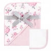 Hudson Baby Infant Girl Cotton Hooded Towel and Washcloth 2pc Set, Pink Floral, One Size