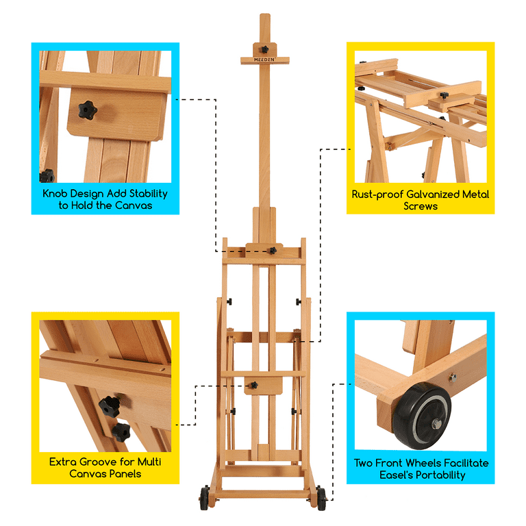 MEEDEN Extra Large Art Easel, Artist Painting Easel, Solid Beech Wood  Easel, Heavy Duty Floor Easel, Studio Easel for Adults, Holds Canvas Art up  to