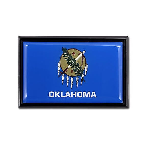 Oklahoma State Flag 3.82" x 2.5" x .15" Black Metal Car Auto Emblem