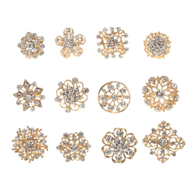 12 Uds. Broches de de Imitación Dorados Chapados en Oro con Forma de Flor