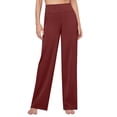 thumbnail image 4 of Women's Casual Pants, Cropped High Waisted Straight Leg Trousers with Pockets, Loose Fit Stretchy Work Pants for Yoga, Office, Casual Wear and Daily Outfits-Red, 4 of 8