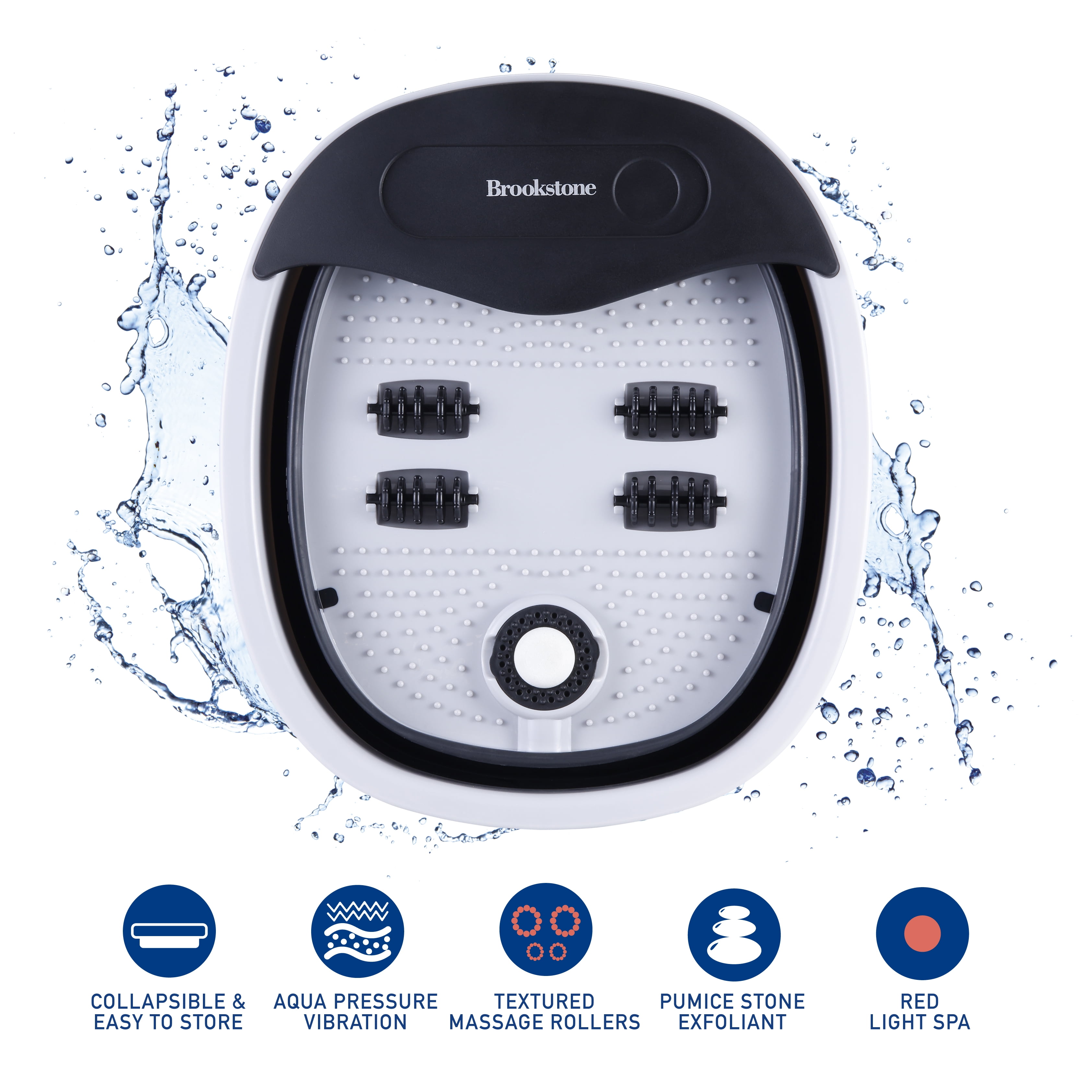 Brookstone Collapsible Electric Footbath with 4 Massage Rollers, Vibration Massage, Pumice Stone & Red Light Spa – Portable Foot Spa