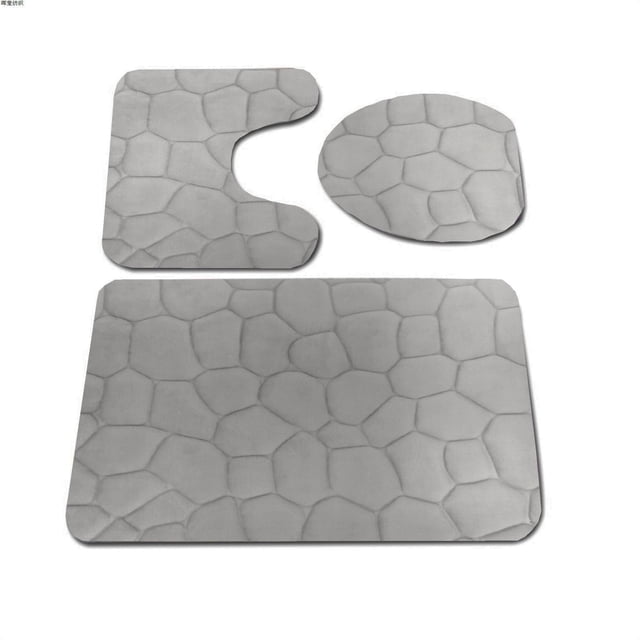 Xiao Hua Juego de baño de 1 pieza con relieve de piedra, 3 piezas de alfombrilla de baño suave y cómoda que incluye funda para la tapa del inodoro, alfombras antideslizantes y absorbentes (gris)