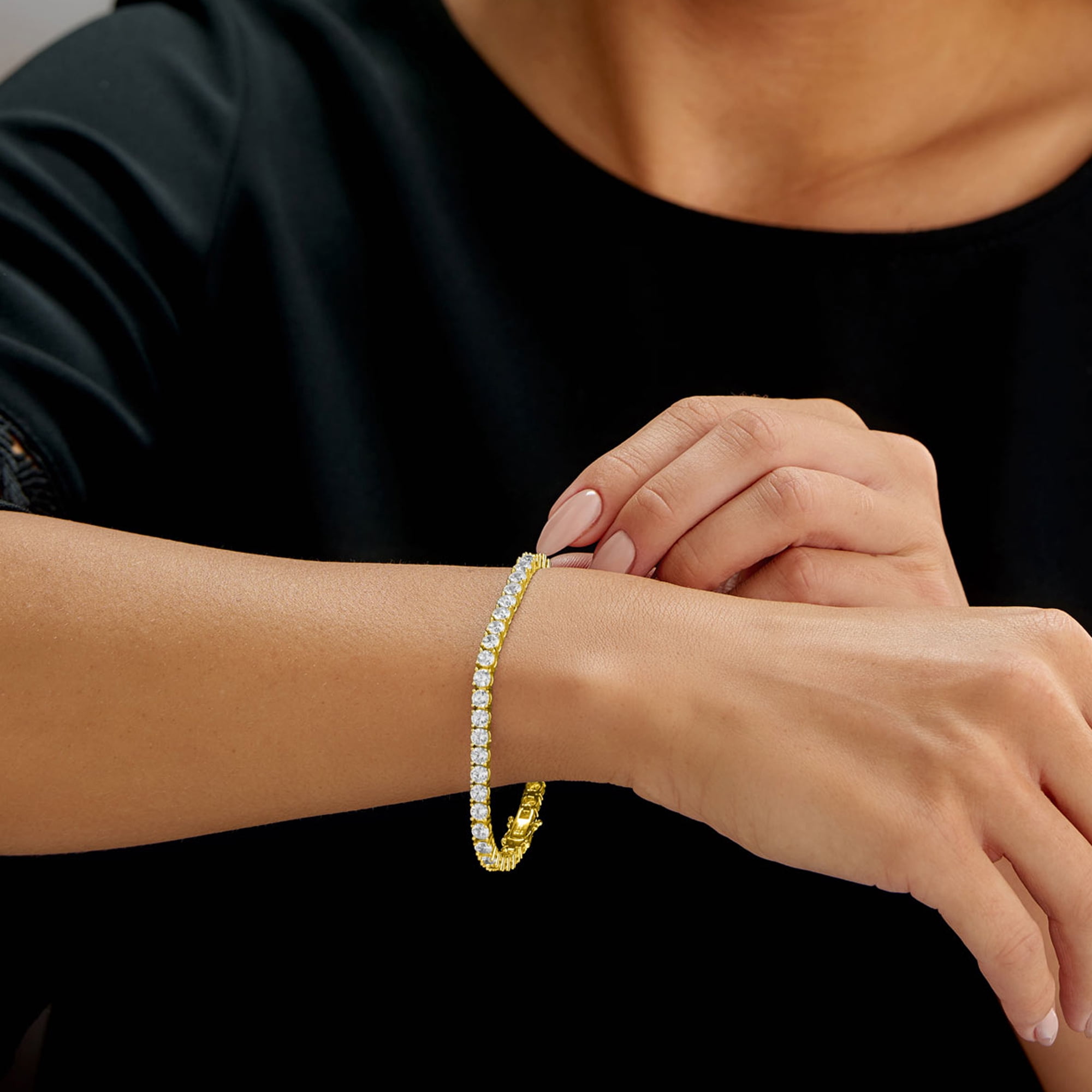 GMESME 18K Gold Plated 6.0mm Round Brilliant Cut Cubic Zirconia Classic Graduation Tennis Bracelet for Women Men Girls 8.5 Inch