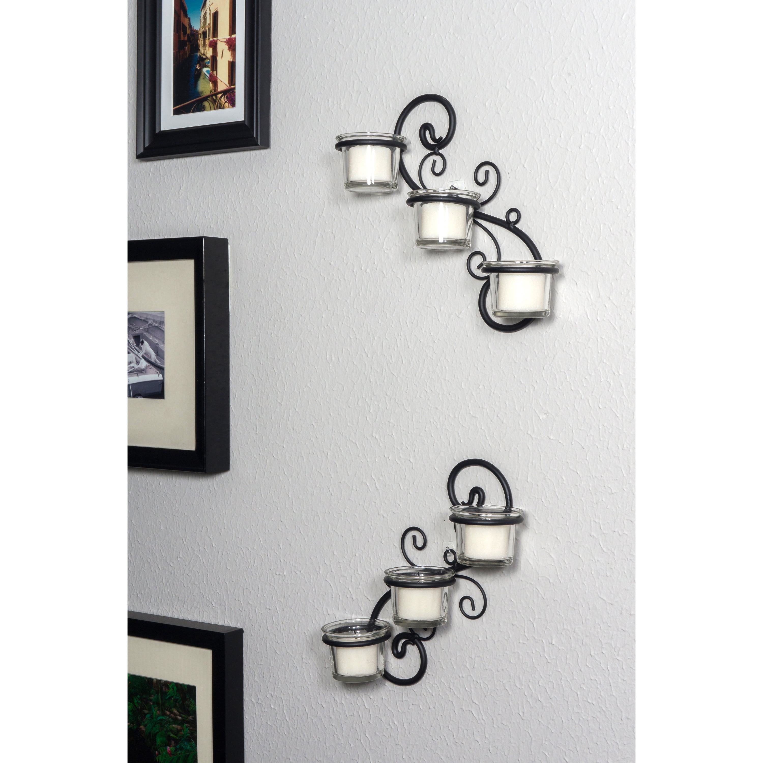 Stonebriar Collection Stonebriar Decorative Tea Light Candle Holder Wall Sconce Set, Black, Set of 2