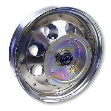 10" Steel Wheel, Chrome Plated, With 5/8" ID Precision Ball Bearing, Flanged Brake Drum