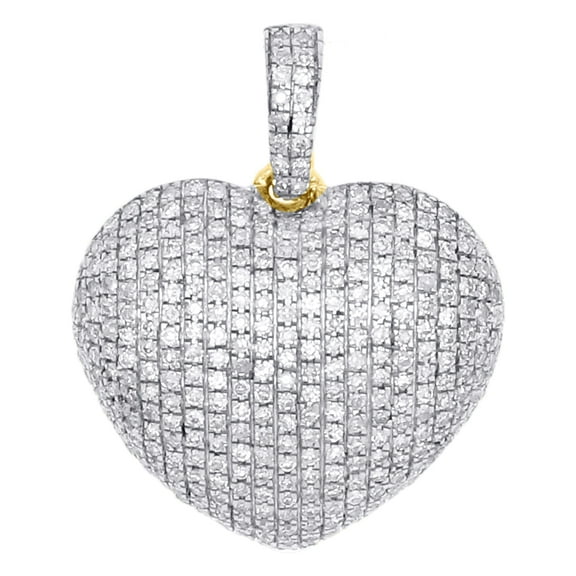 10K Yellow Gold Real Diamond Heart Shaped Dome Pendant 0.80" Fancy Charm 1/2 CT.