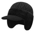 thumbnail image 2 of Men Warm Baseball Beanie Hat with Earflap Winter Visor Brim Knitted Caps Thicken Plush Lined Ski Hat 52# Black Free, 2 of 3