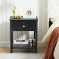thumbnail image 4 of Wirrytor Set of 2 Black Night Stands with Drawer and Open Shelf, Narrow End Table for Small Spaces, Retro Wood Side Table for Bedroom and Living Room, 4 of 9