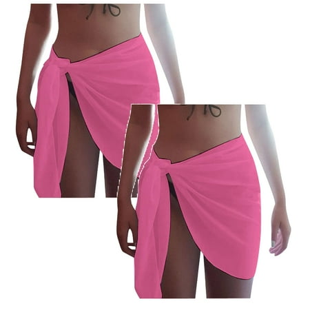 Kcodviy 2Pcs Womens Summer Solid Womens Swim Cover Up Dress Beach Skirt Side Knot Womens Swimsuits Cover Ups Short Skirt Swimsuit Cover Ups For Swimwear Women Plus Size Cover Ups Sheer Cover