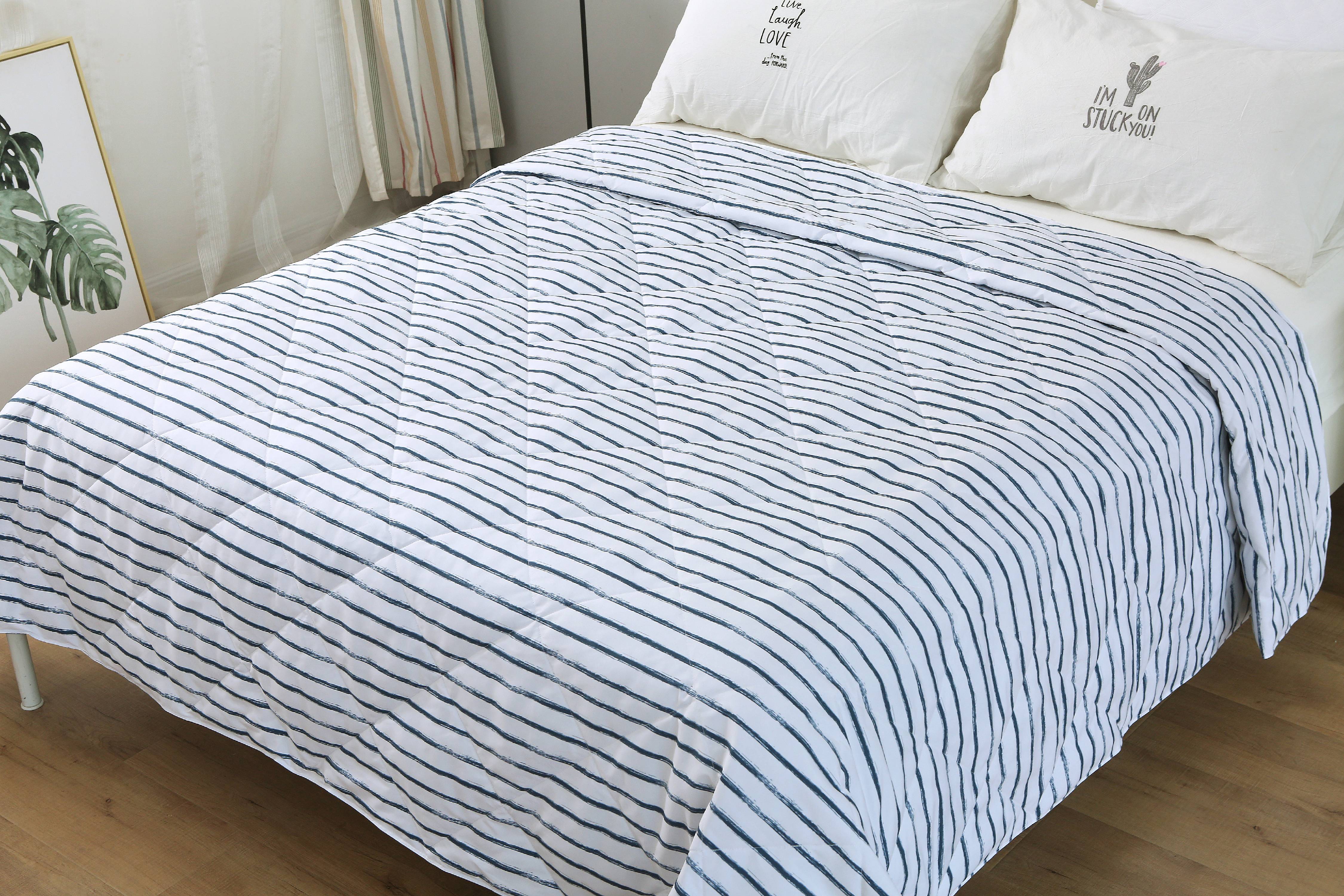 St. James Home Soft Cover Nano Feather Filled Blanket, White/Navy Stripes, Twin