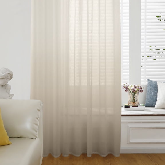 Beige Brown Ombre Sheer Curtains 63 Inch Length, Light Filtering Voile Curtain Panel, Modern Abstract Art Gradient Aesthetics Rod Pocket Drapes Window Treatments for Living Room Bedroom 52"x63"