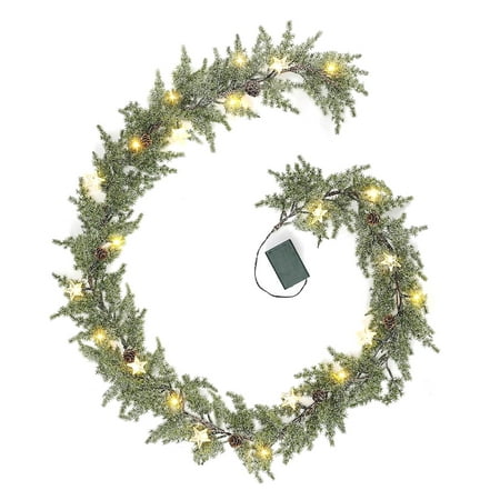 SKYSONIC Pine Garland-6FT Christmas Garland, Artificial Garland with Lights, Prelit Garland Timer for Mantle Holiday Indoor Decor
