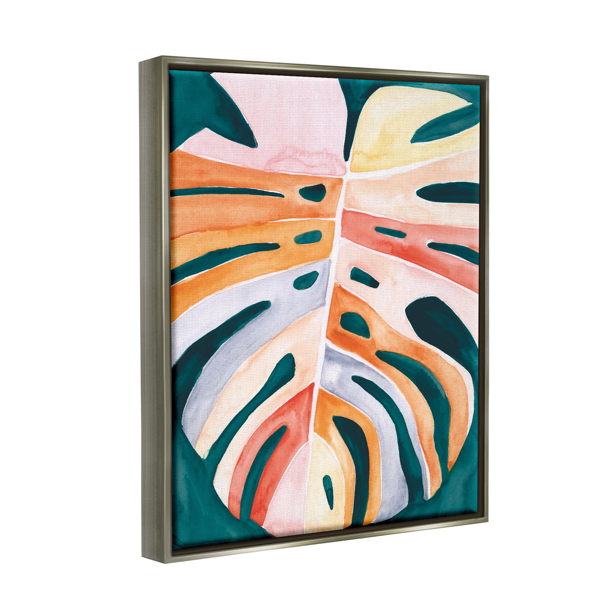 Stupell Industries Leaf in Abstract Hues Botanical & Floral Painting Gray Floater Framed Art Print Wall Art, 25 x 31