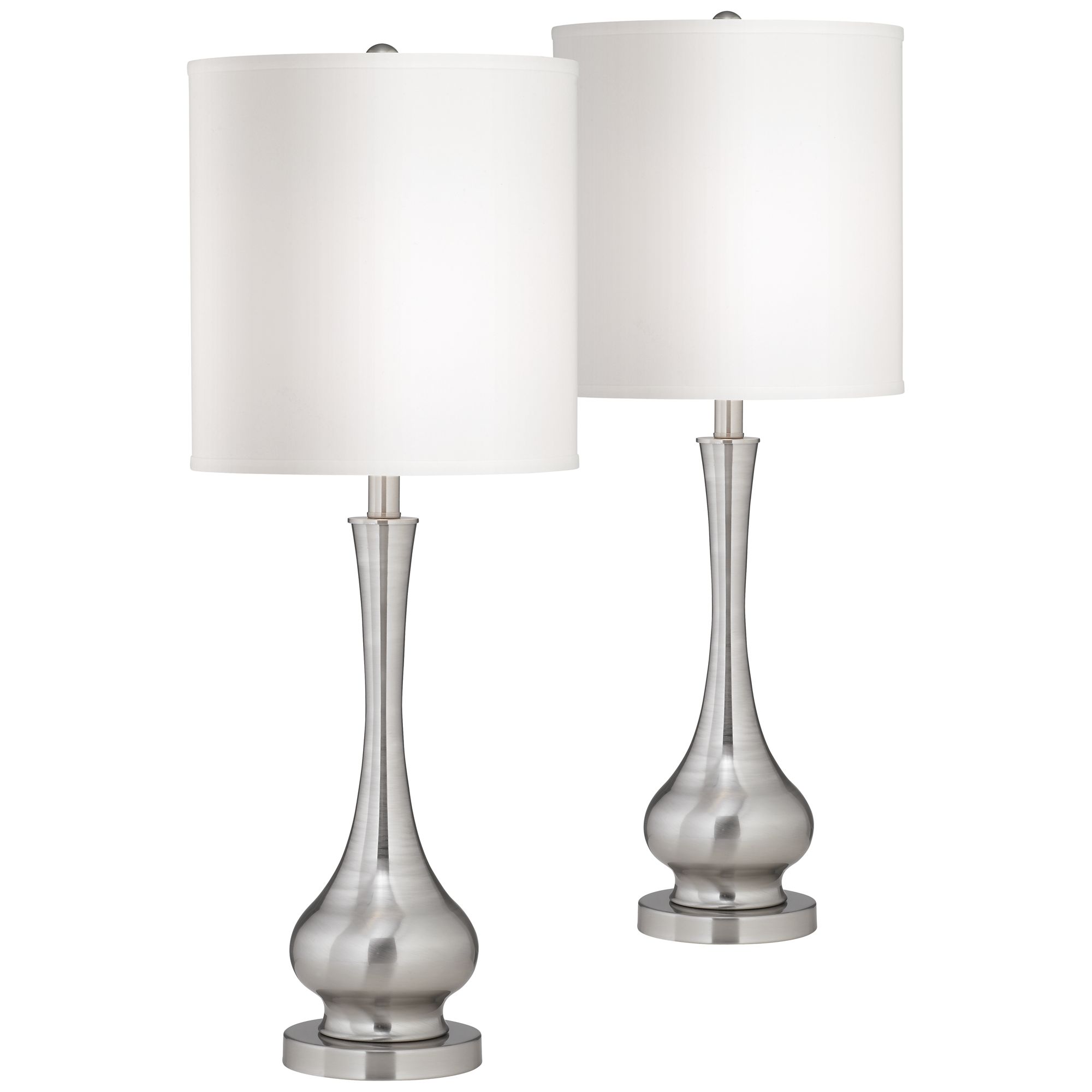 Possini Euro Design 32" Tall Gourd Large Modern End Table Lamps Set of 2 Silver Brushed Steel Finish Metal Living Room Bedroom