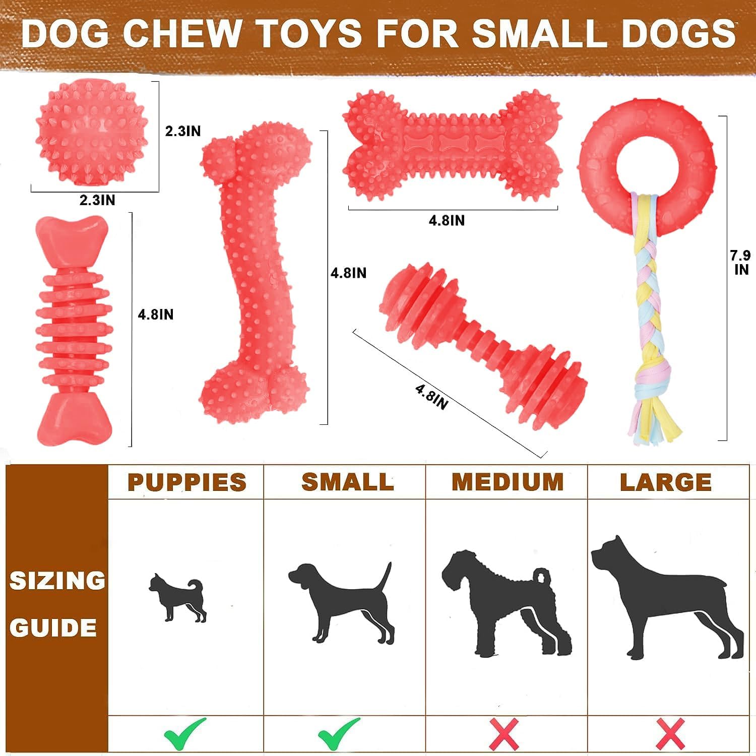 6 Pack Red Dog Chew Toys, Small Dog Teething Toys, Dental Health & Interactive Play