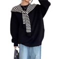 thumbnail image 1 of Suéteres de Cuello Redondo para Mujer, Larga, Holgados, Informales, para Otoño Negro Talla Única, 1 of 7