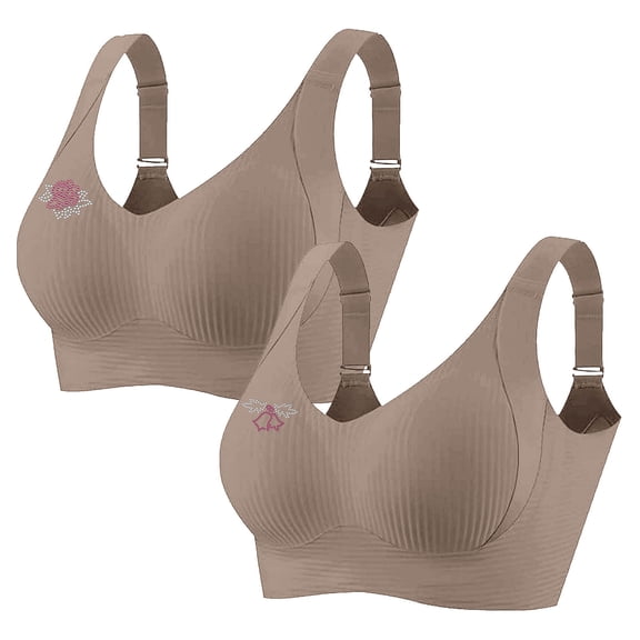 Guluxicc 2 Pack Bras for Women Seamless Wireless Push Up Bra No Underwire Comfort Everyday Bra, Gray, M