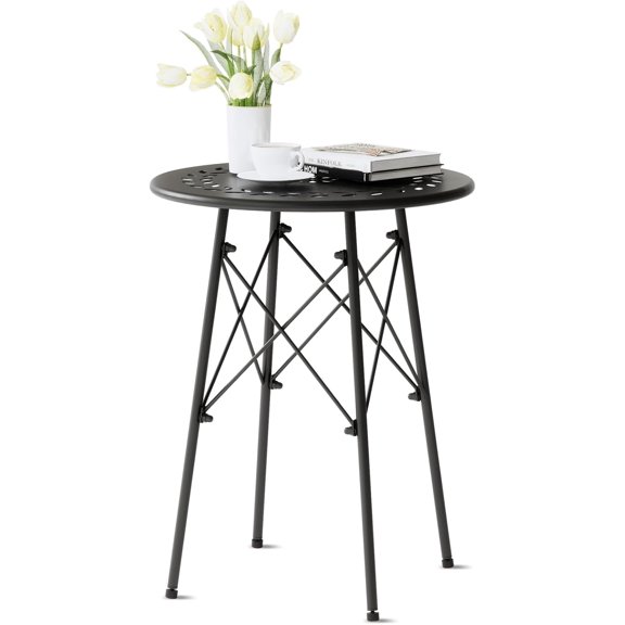 Outdoor Side Table, Small Outdoor Table, Round Patio Side Table Metal, Weatherproof, Small Accent End Table for Patio, Garden, Balcony