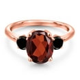 thumbnail image 3 of Gem Stone King 3.34 Ct Oval Red Garnet Black Diamond 18K Rose Gold Plated Silver Ring, 3 of 6