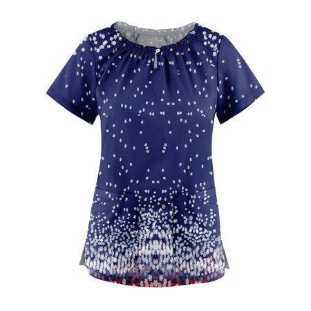 

Women Scrubs Top Summer Tunic Top Short Sleeve Leisure Casual Scrubs Top O-Neck Loose Workwear Working Uniform Nurses Clothings With Pockets Holiday Female Dailywear Clothing