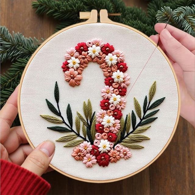 ABPWLY Christmas Embroidery DIY Kit Handmade Needlework Craft Christmas Scene Decorative Home Gift Complete Material Set Detailed Instruction Multi Purpose Wall Hanging Art Hobby 1Pc 7.9in