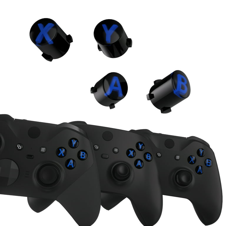 eXtremeRate Replacement Custom ABXY Action Buttons for Xbox Series X & Controller, Three-Tone Black & Clear with Blue Classic Symbols A B X Y Keys for Xbox One S/X, Elite V1/V2