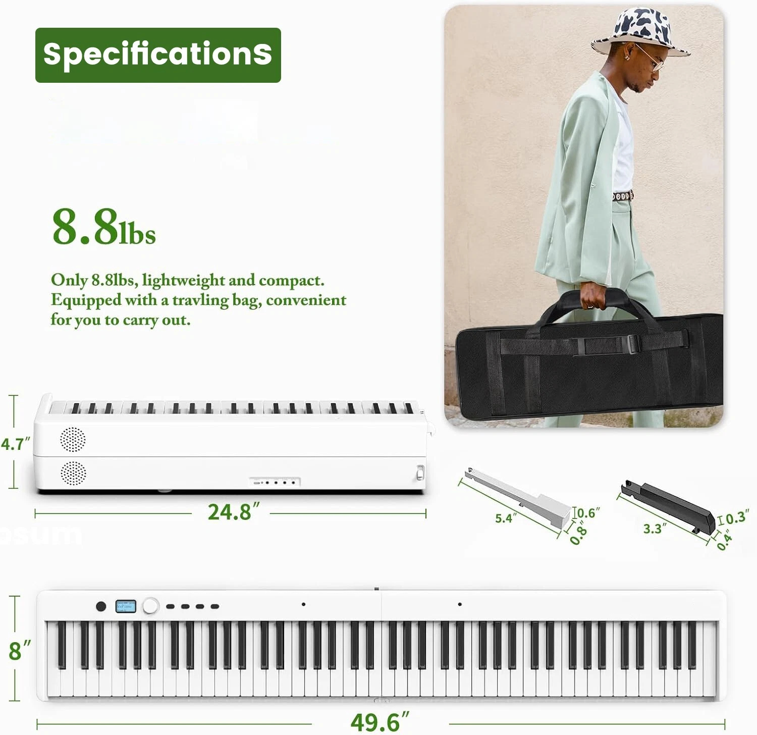 iMeshbean 88 Key Electric Piano Keyboard Foldable Semi Weighted Full Size Key w/Pedal & Bag, White