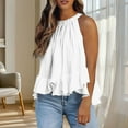 thumbnail image 4 of Fnooota Women's Tank Tops with Ruffled, Off Shoulder Vacation Sleeveless Loose Summer Tops White Size XL, 4 of 7