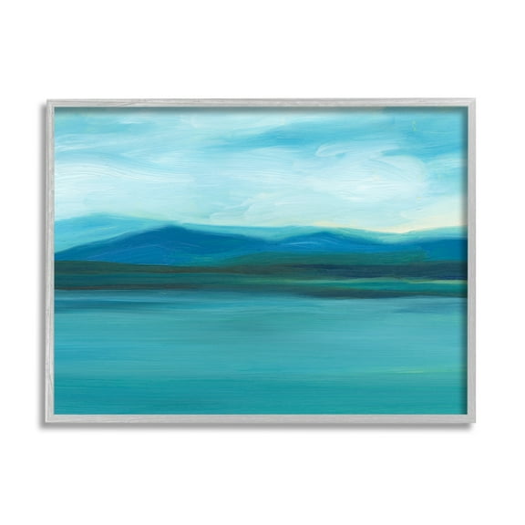 Stupell Cloudy Blue Lake Mountain Scene Landscape Painting Gray Framed Art Print Wall Art