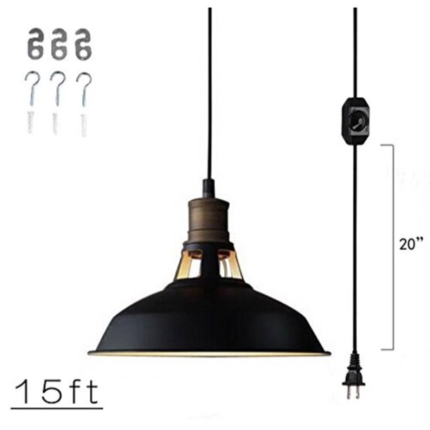 Kiven Plug In Diy Lamp Dimmable Vintage Pendant Lamp 15 Foot Black Cord With Ul Certification On Off Dimmer Switch Bulb Not Included Tb0196